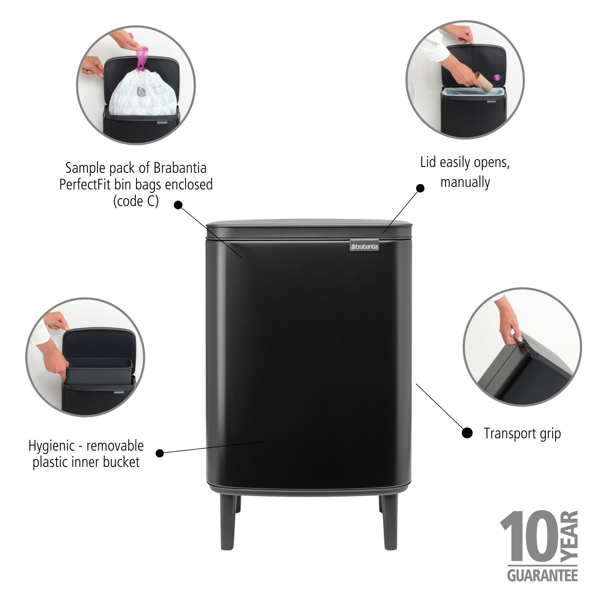 Brabantia 227226 Kosz Bo Bin Hi, 12L, Matt Black