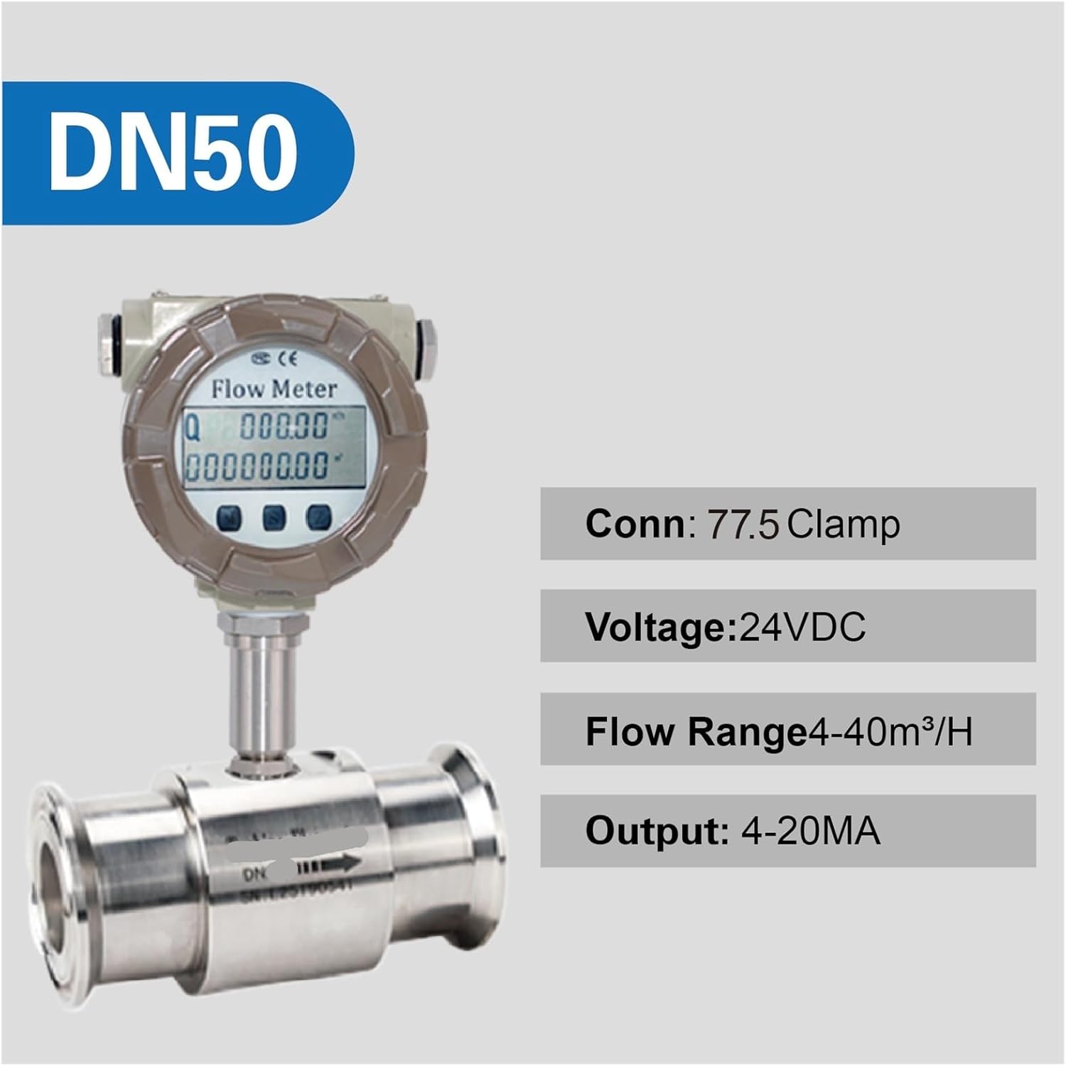 Digital Liquid Flow Meter 4-20mA Output Stainless Steel(DN50-77.5-4-20ma)