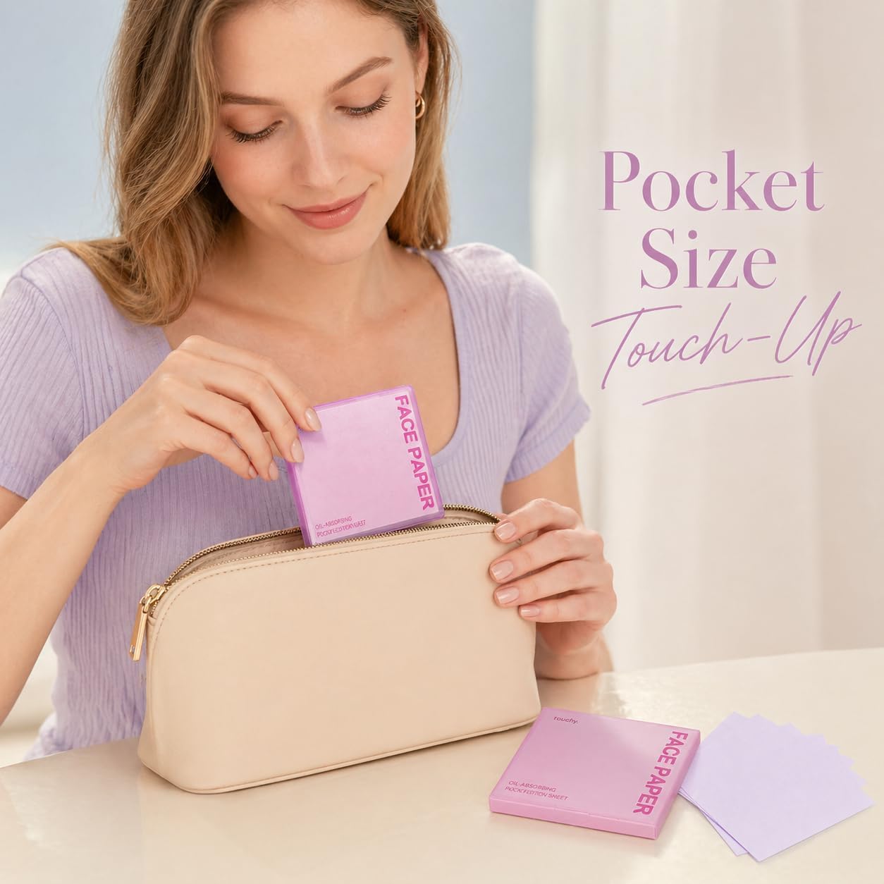 Oil Blotting Paper for Face, 500 Sheets with Mirror & Puff, Lavender | Multiple Refills, Absorbs Excess Oil Instantly, Natural Oil Control Film