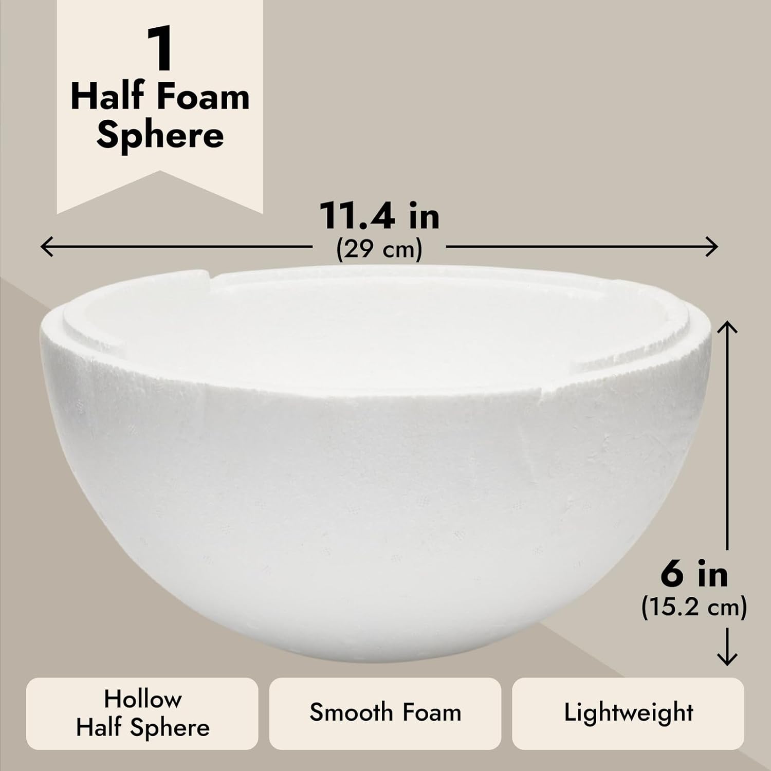 Juvale Half Sphere Foam Ball - Versatile DIY Craft Supply - Easy Customization of Foam Balls for Crafts & Art Supply for Floral Arrangements - Pack of 1, 12 x 12 x 6 in, White