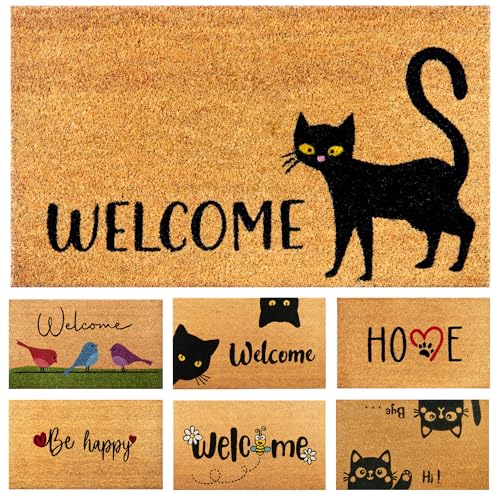 Felpudo Gato Negro de Fibra de Coco - 70x40cm - Felpudos Antideslizantes - Felpudos Originales para la Entrada a Casa, Pasillos, Puertas de Exterior - Accesorios para el Hogar - Material Resistente