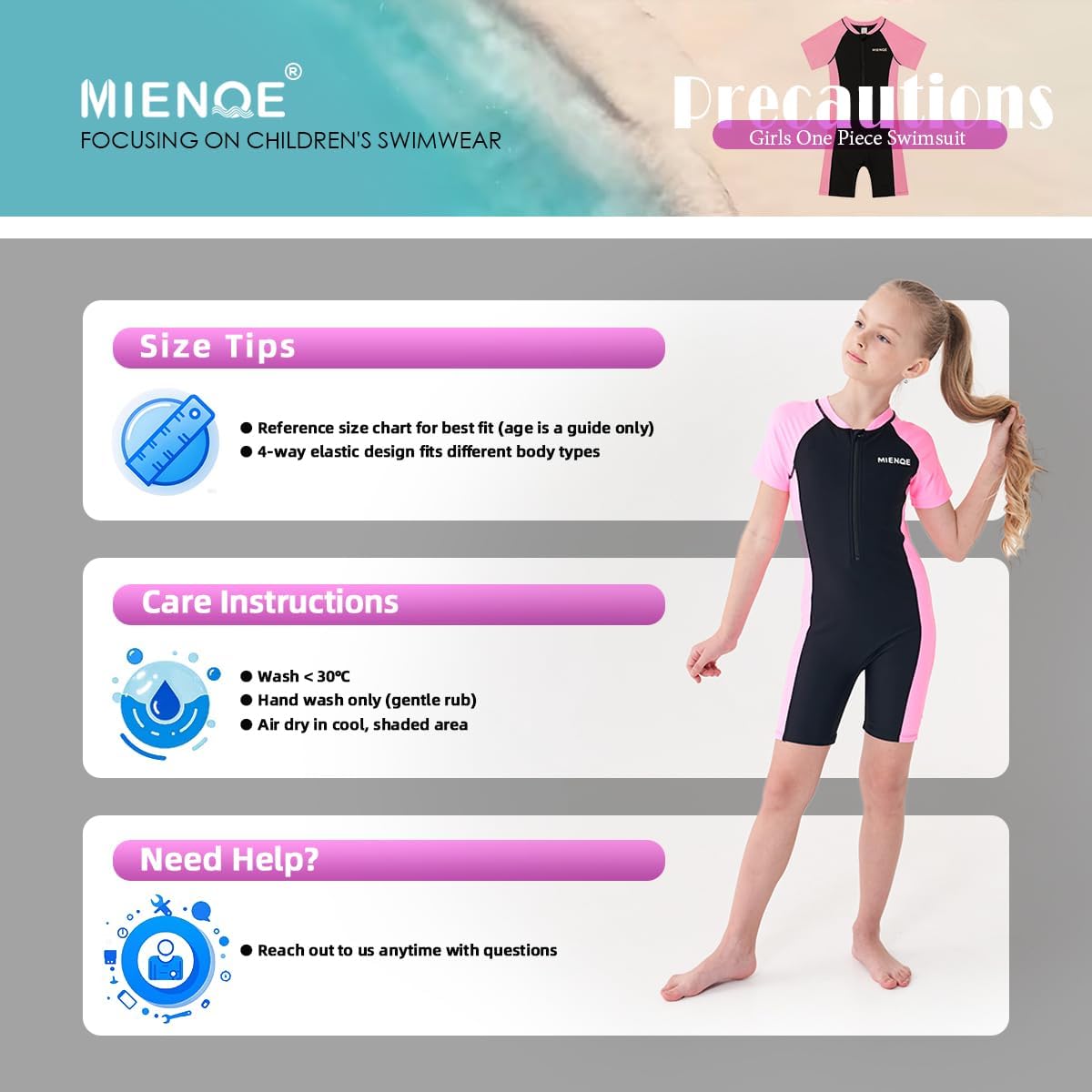 MIENOE Girls One Piece Swimsuit Kid Swimsuit Girls Water Sport Short Swimsuit UPF 50+ Sun Protection Bathing Suits
