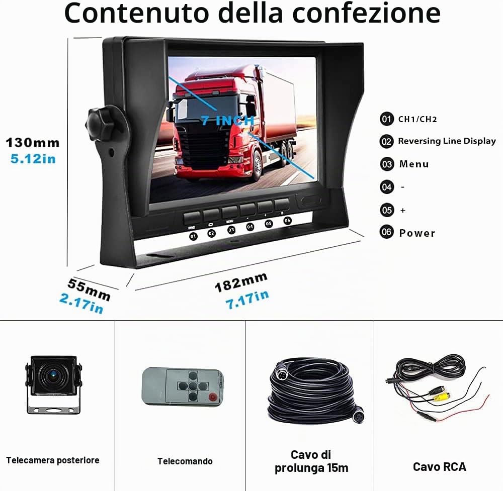 Hikity 1080P 7" Monitor Kit Telecamera Posteriore per LKW Anhänger Bus PKW | IP69 Impermeabile Visione Notturna Telecamera Retrovisiva Kit Installazione Semplice per Bus Camion Camper 12-24V