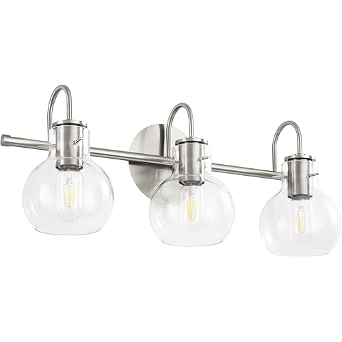 SOLFART Brushed Nickel Bathroom Light Fixtures Over Mirror Modern Glass Shade Vanity Lights Wall Lighting Sconce(3 Lights)