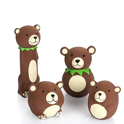 Chiwava 4 Pack Squeak Latex Dog Toy Funny Brown Bear Sets Pet Interactive Play for Small Medium Dogs