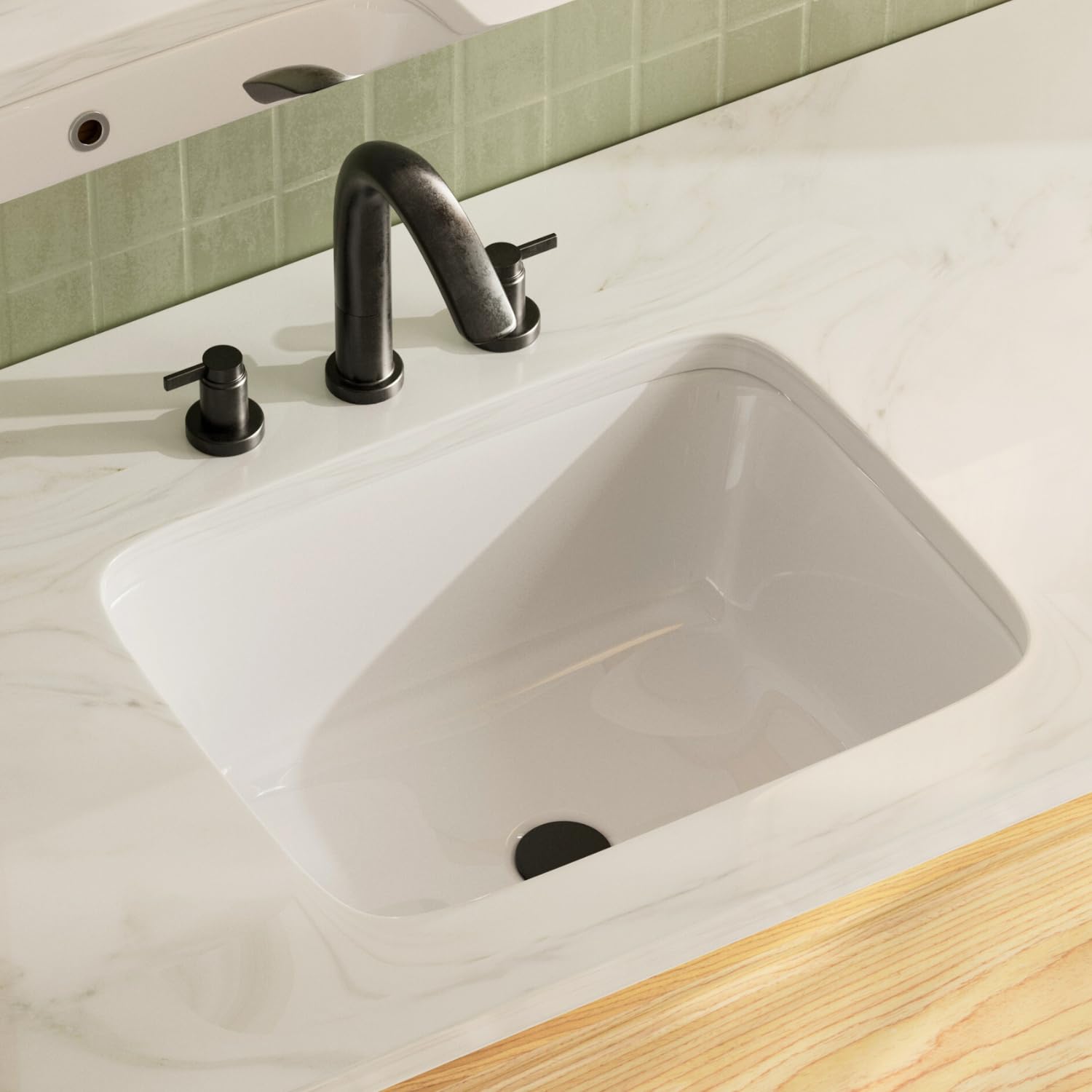 20"W x16"D Undermount Bathroom Sink Rectangular, Los Flexi White Ceramic Vanity Sinks with Overflow Hole &amp; Deep Bowl, Space-Saving Porcelain Undermount Sink For Bathroom