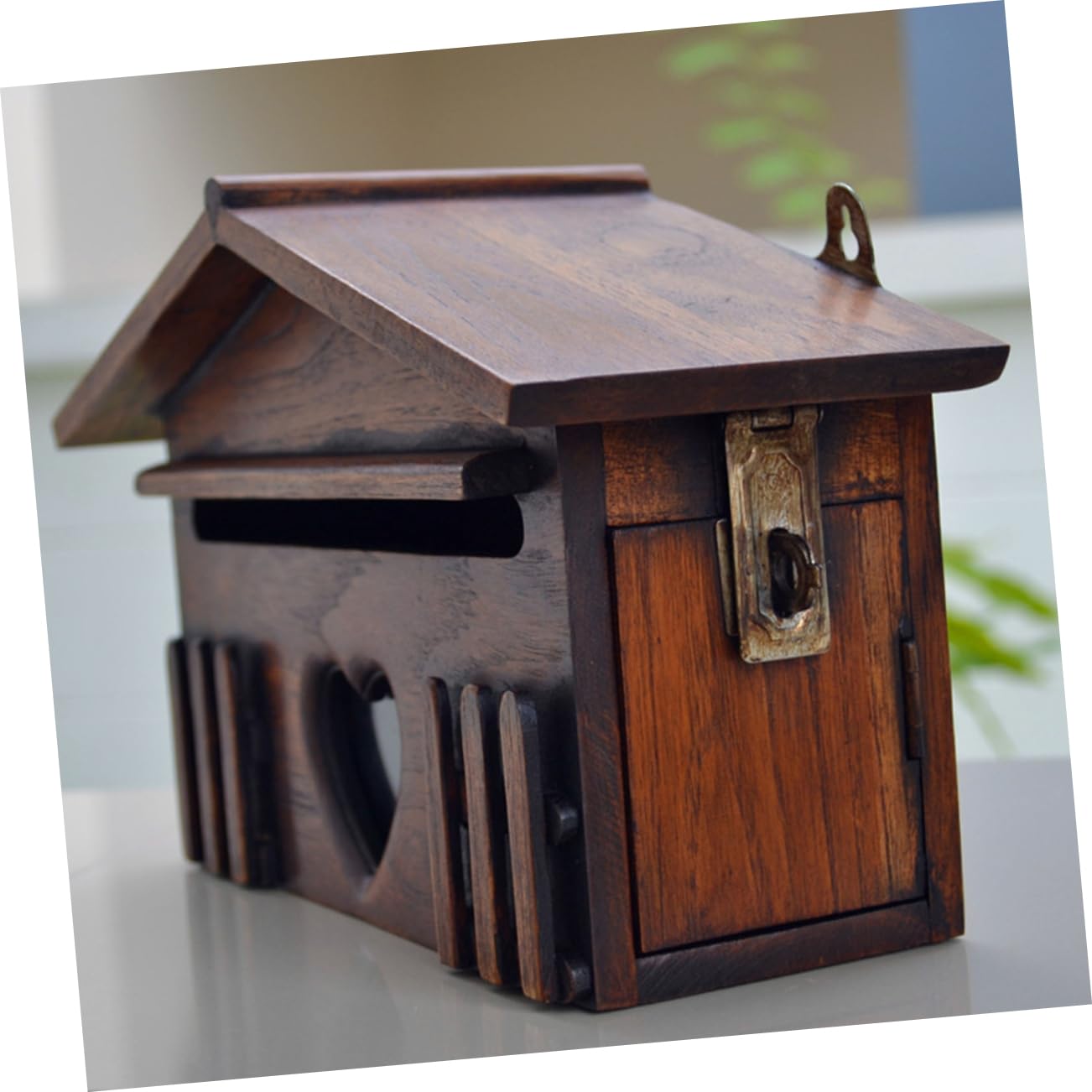 Holzbriefkasten in Hausform für Außen, Regendicht, 1 Stück