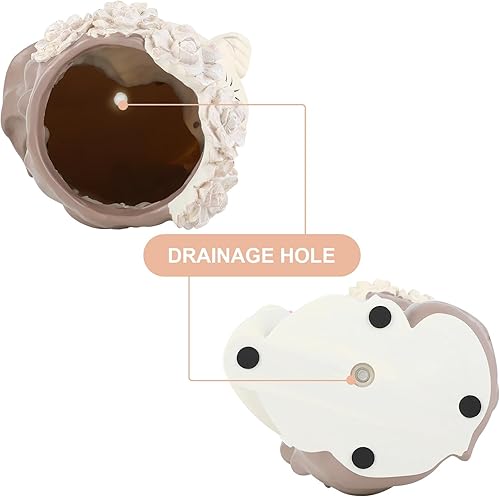 Miniatura 5 de Ysditrk Macetas de cara con agujero de drenaje con ojos cerrados, macetas de cara para plantas de interior y exterior, pequeñas