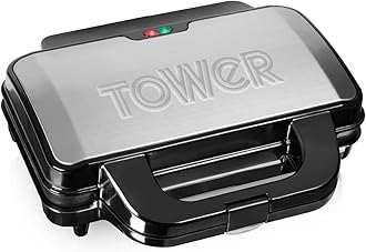 Tower T27013 Deep Fill Sandwich Maker with Extra Deep, Non-Stick Plates, Automatic Temperature Control, 900W, Silver and Black