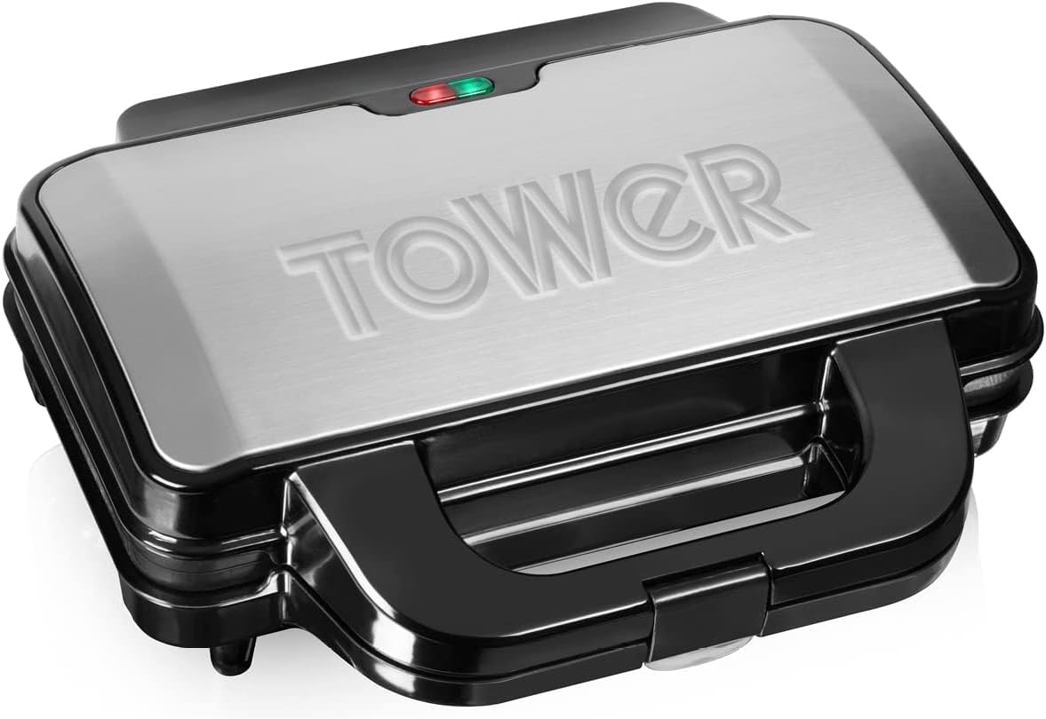 Deep Fill Sandwich Maker with Extra Deep, Non-Stick Plates, Automatic Temperature Control, 900W, Silver and Black, T27013