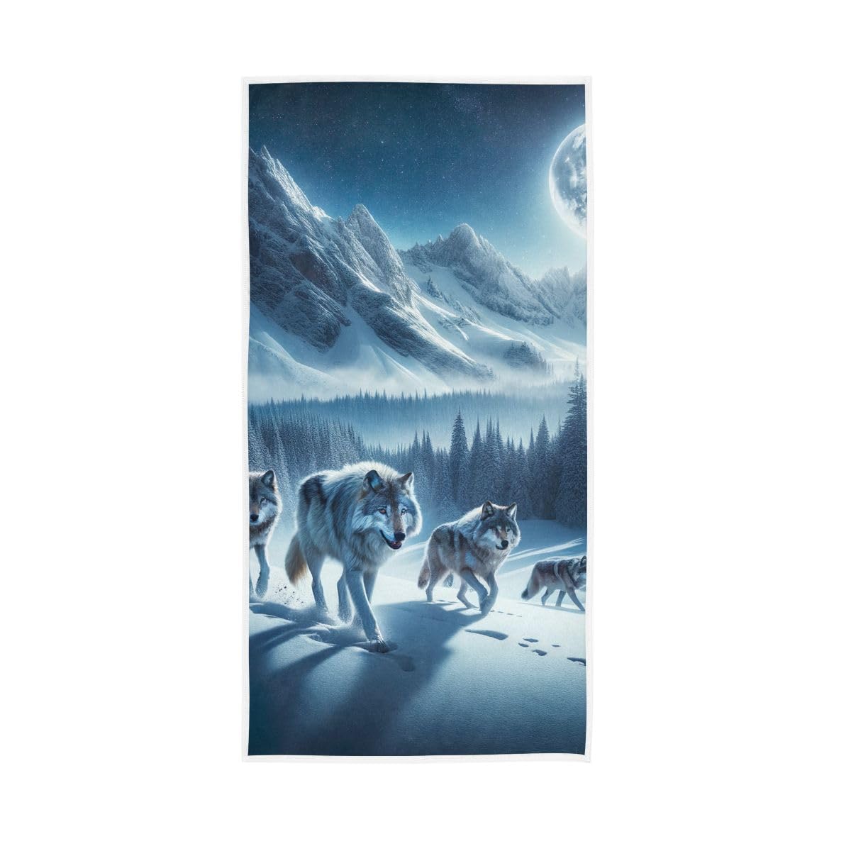 LSRCPD Wolf Under Winter Moon Hand Towel Soft Washcloths Soft Towels 15 x 30 Inch