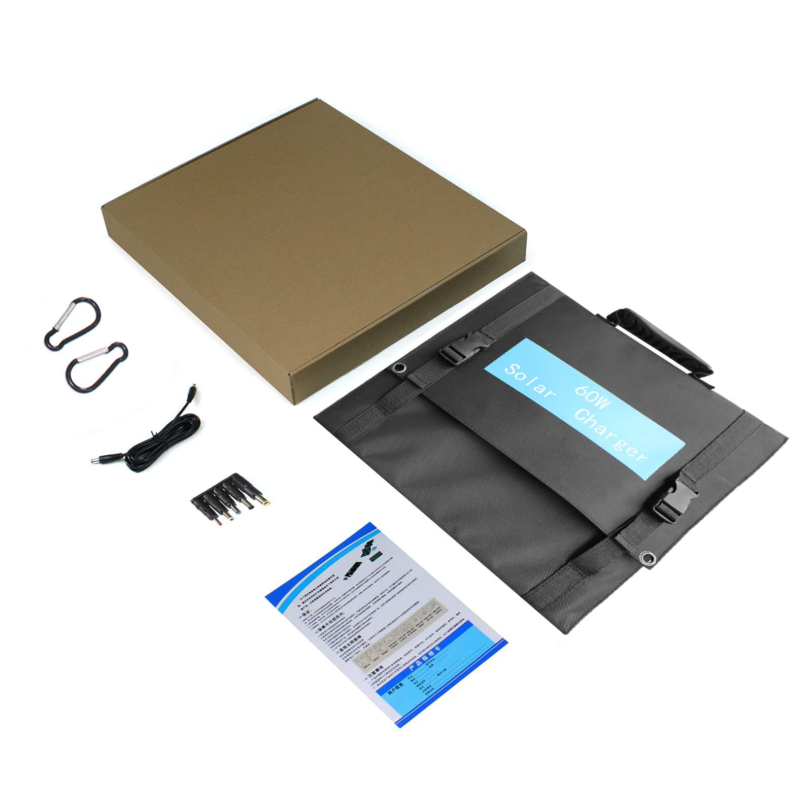 60W Caricatore Solare per esterni - Caricabatterie Solare Portatile con ricarica rapida Tre porte per il campeggio iPhone iPad Samsung Galaxy LG Cellulari e dispositivi