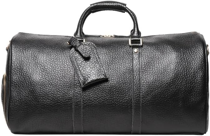 Men's Genuine Leather Travel Handbag Cowhide for Business Trips with Shoe Pocket Fitness Bag