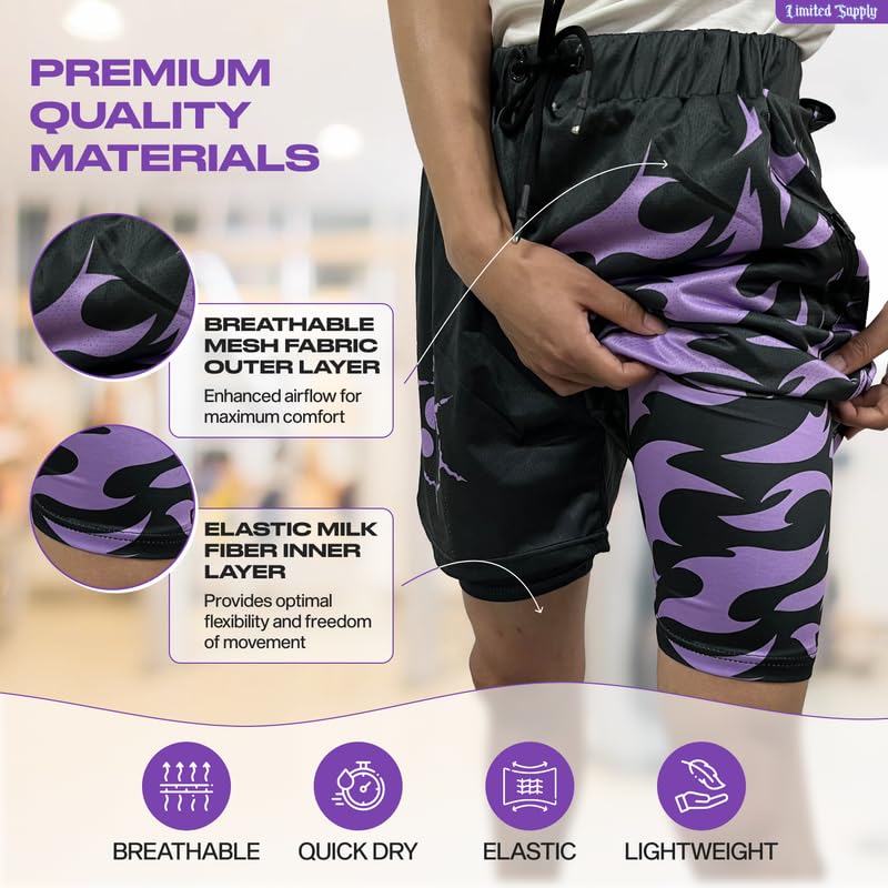 CROWN Anime Shorts - Breathable Stretch Compression Gym Short with Pockets and Towel Holder (L-Blackpcursedmark)4