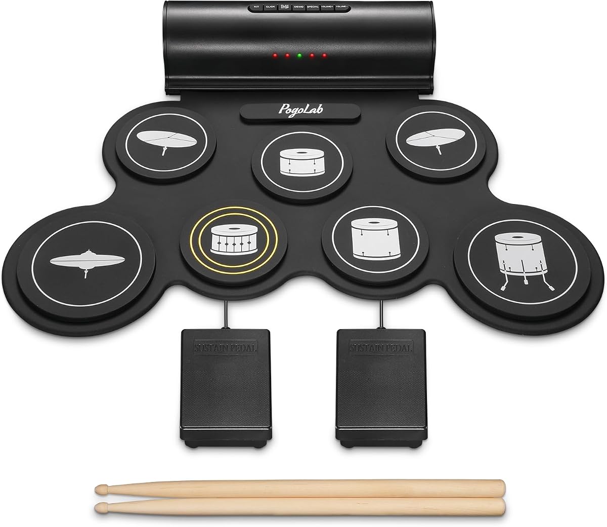 Electronic Drum Set, 7 Pads Roll Up Electric Drum Pad with Wireless Function, Portable Rechargeable Midi Drum Kit with Built-in Speaker/Pedals/Headphone Jack, Great Holiday Gift for Beginner