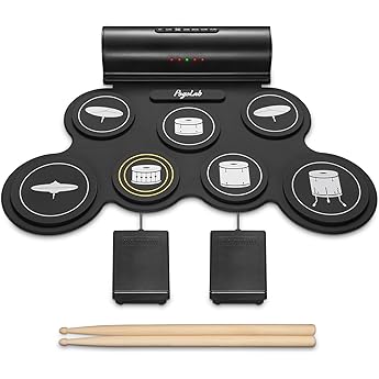 Schlagzeug Elektronisch E Drumset 7 Pad Aufrollbares Elektronisches Schlagzeug mit Lautsprecher Wiederaufladbar Elektrische Trommel mit Sustain-Pedale Bluetooth Kopfh rerschlitz Anf nger
