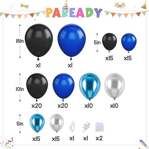 Miniatura 2 de Paready Kit de arco de guirnalda de globos azules y negros, 122 piezas de arco de globos metálicos azules y plateados para cumpleaños, baby shower,