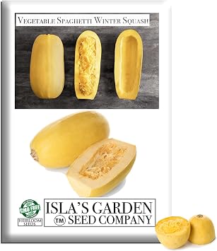 Spaghetti Squash Seeds Cucurbita Pepo 25+ Heirloom Non GMO Seeds by Islas Garden Seeds, Vegetable Squash with Spaghetti-Style Flesh, Mild Flavor, Easy Growing Summer Crop, Small Gift Ideas
