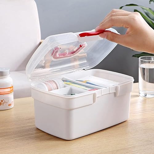Miniatura 9 de Caja médica, caja de primeros auxilios con mango portátil, kit de emergencia familiar, bandeja desmontable, almacenamiento de 2 capas, caja de tapa