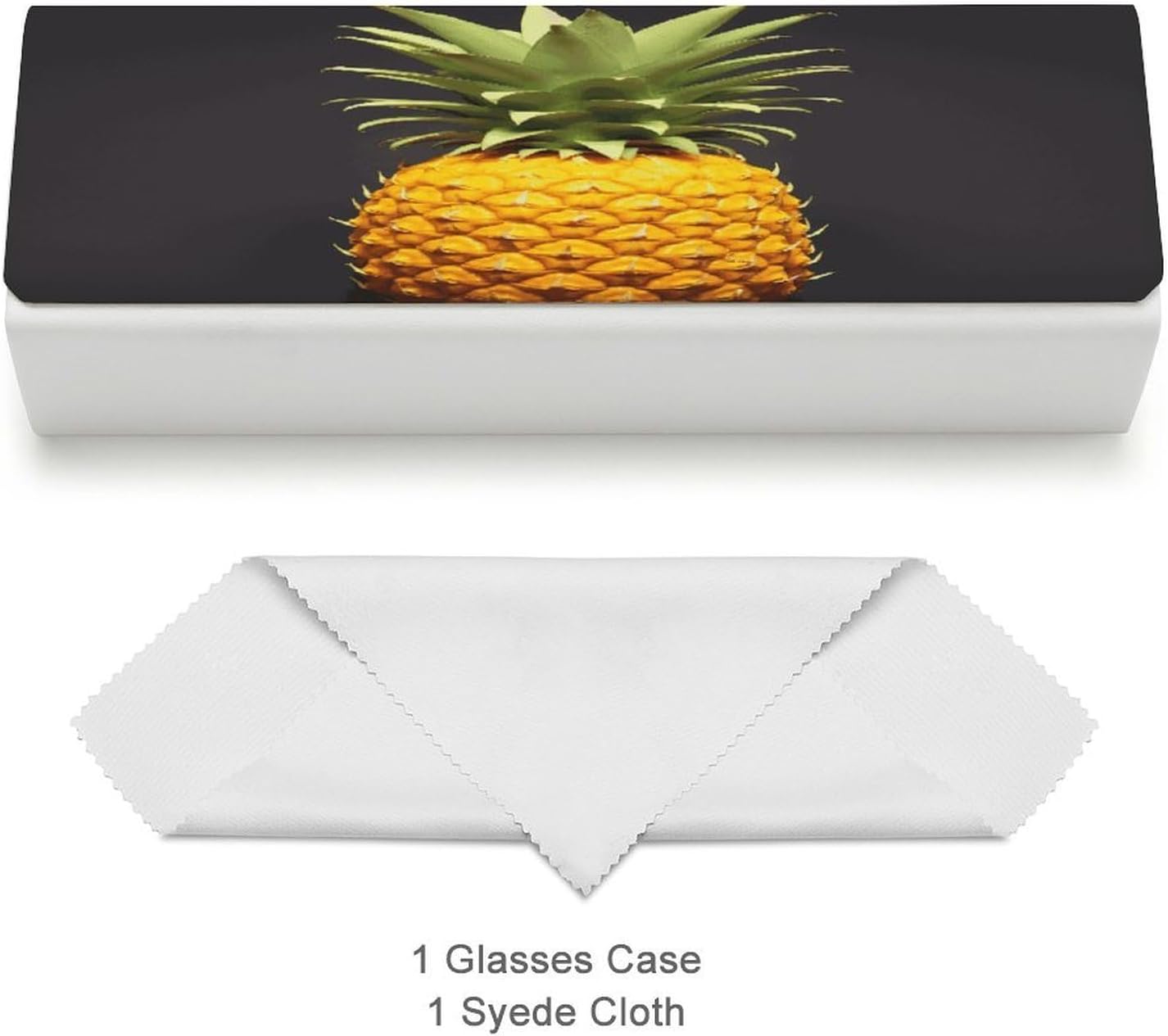 Yellow Pineapple Eyeglasses Case Hard Shell for Men Women PU Leather Eyeglass Cover Fashionable Travel Sunglasses Cases Portable Reading Glasses Cover with Cleaning Cloth image 3