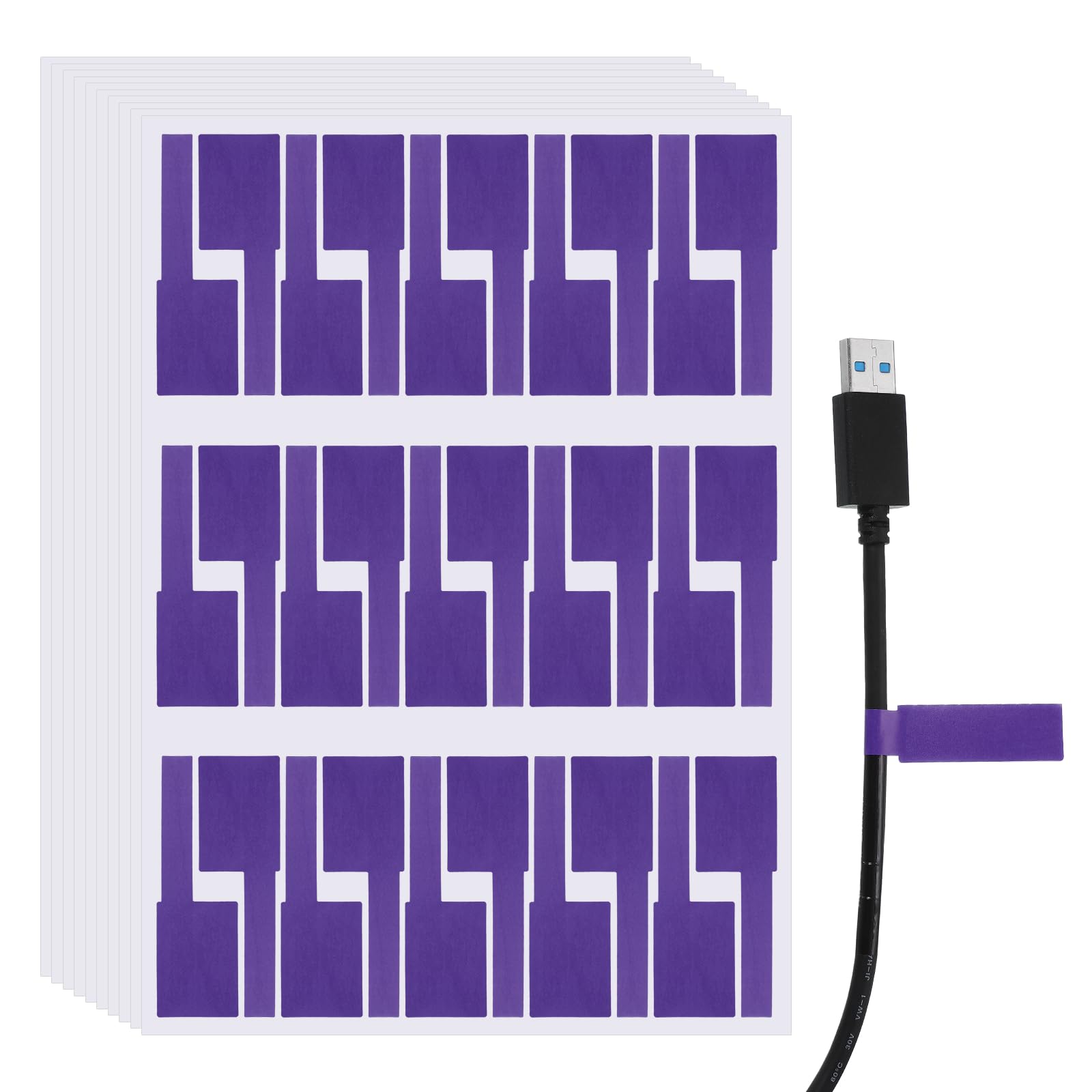 sourcing map 300 Pcs Cable Labels, Waterproof Wire Cord Labels Tags, Cord Organizer Management Tags for Charger Cable Organizer Wire Markers Printer and Handwriting, Purple