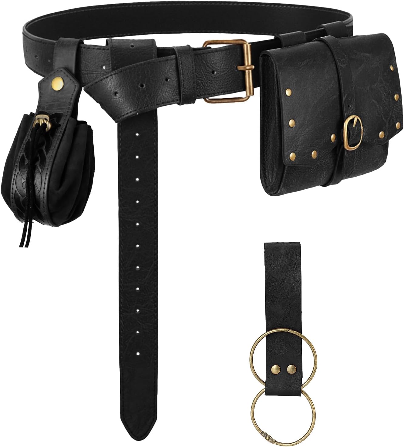 Renaissance Pirate Belt Pouch Set - 4PC Medieval Renaissance Accessories for Ren Faire, LARP & Halloween Cosplay (Coffee)