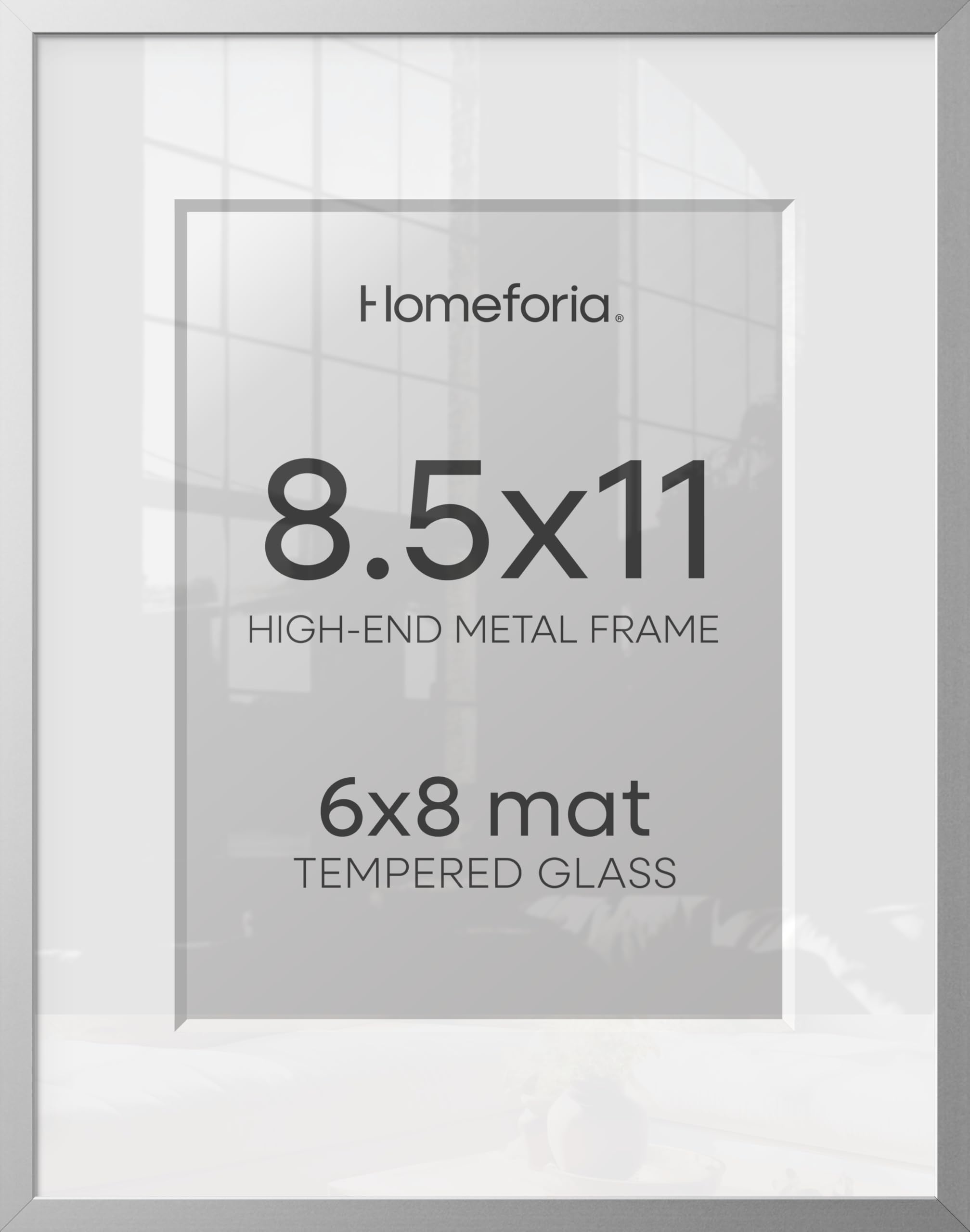 Homeforia 8.5x11 Silver Picture Frame, High-End Metal, 6x8 Mat, Glass | High End Aluminum, Tempered Glass, Acid-Free 6x8 Removable Mat, 8.5x11 in Edge-to-Edge Display 11x8.5, Wall Kit, Set Of 3