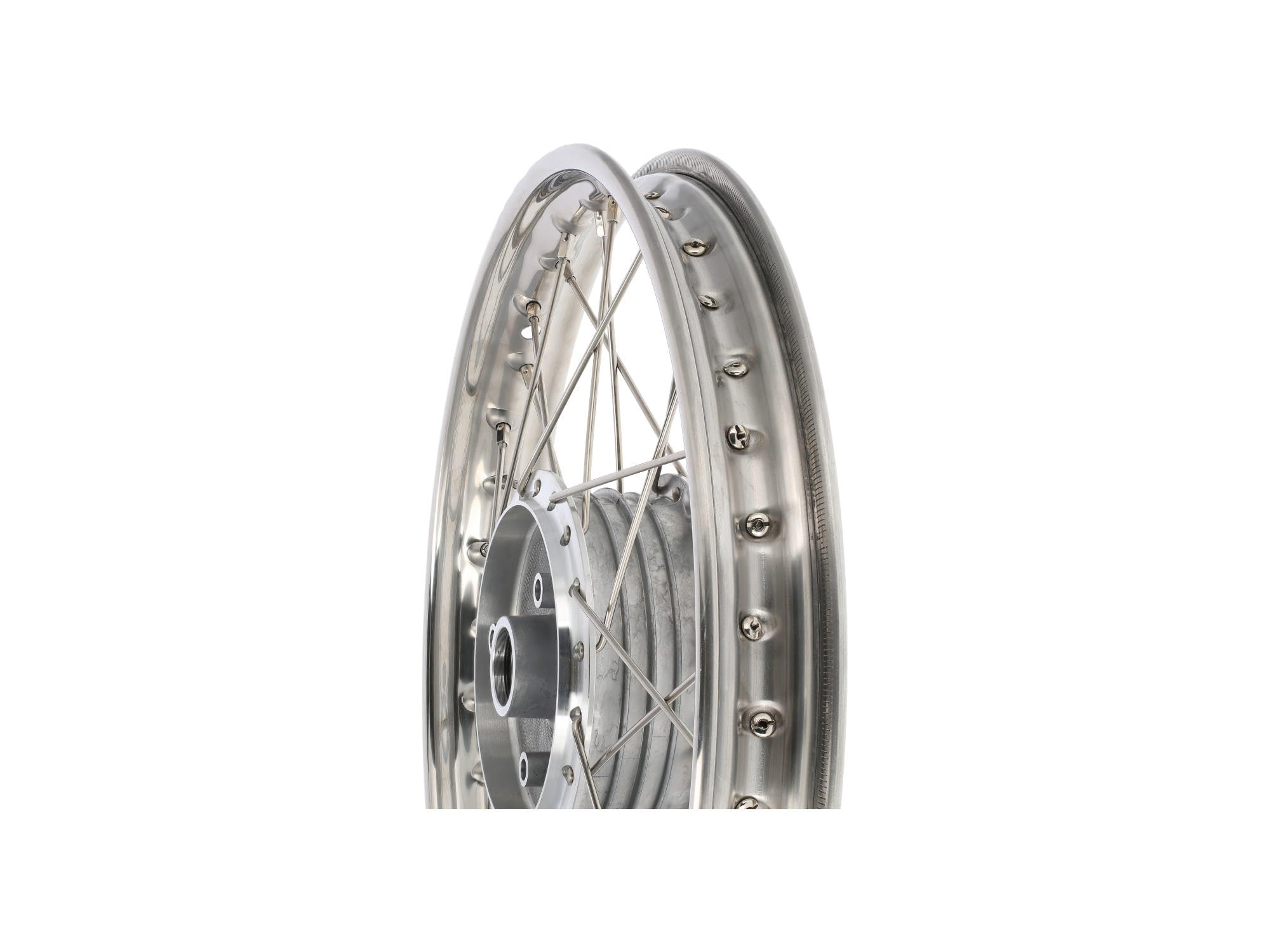 Speichenrad 1,5 x 16" Edelstahlfelge + Edelstahlspeichen - für Simson S50,