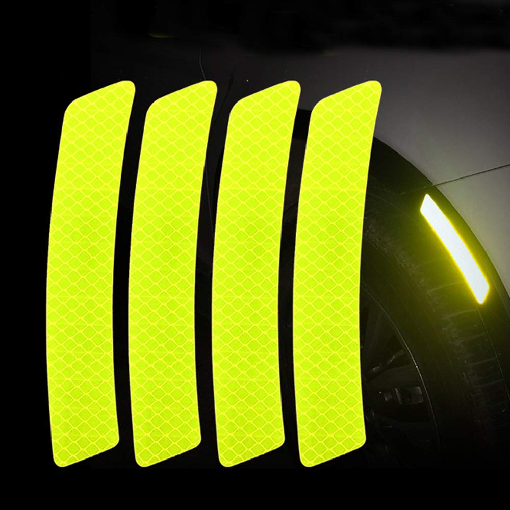 ZYTC 4pcs 3D Super Reflective Stickers Carbon Fiber Strips Car Side Door Edge Bumper Anti-Scratch Protection Guards Trim Stickers Universal (Wheel Eyebrow Stickers Green)