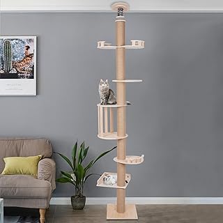 Wooden Floor-to-Ceiling Cat Tree Tower (Adjustable Height: 100.4