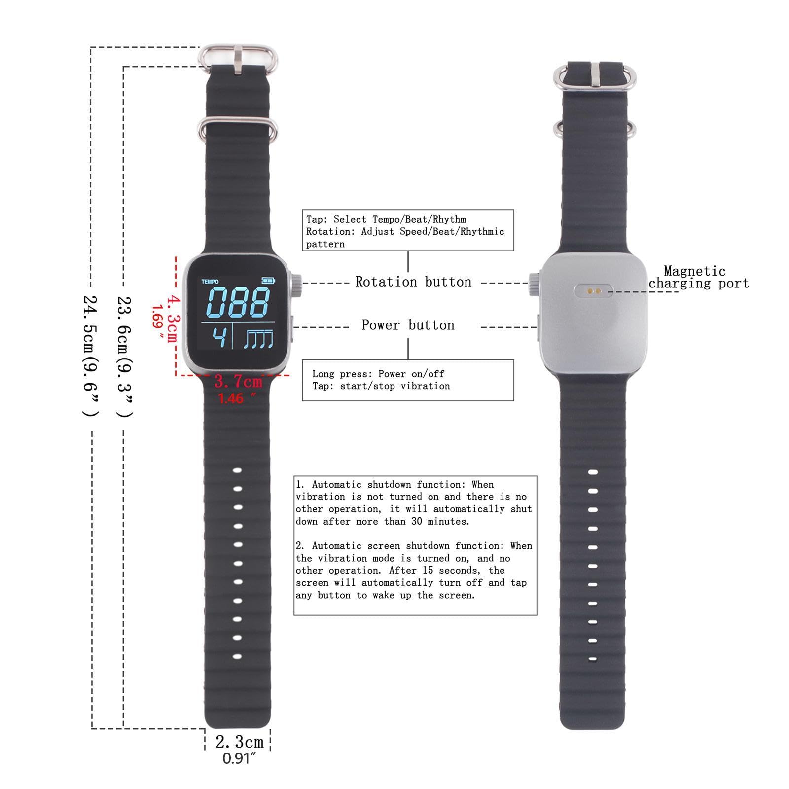 LOVIVER Montre Métronome Portable, Montre Métronome à Vibrations Volume Réglable, Battement Tap Beat Tempo Métronome Électronique pour Batterie Piano
