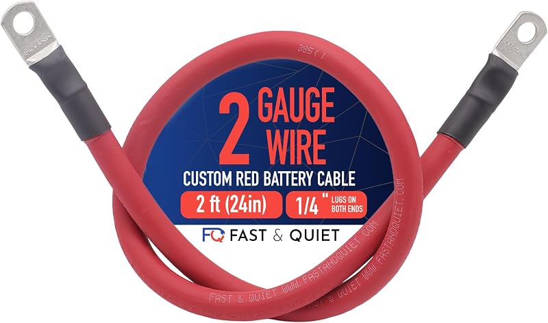 Cabo de bateria 2 AWG Fast & Quiet com terminais de cobre estanhado – fio vermelho, 60,96 cm, 1 unidade