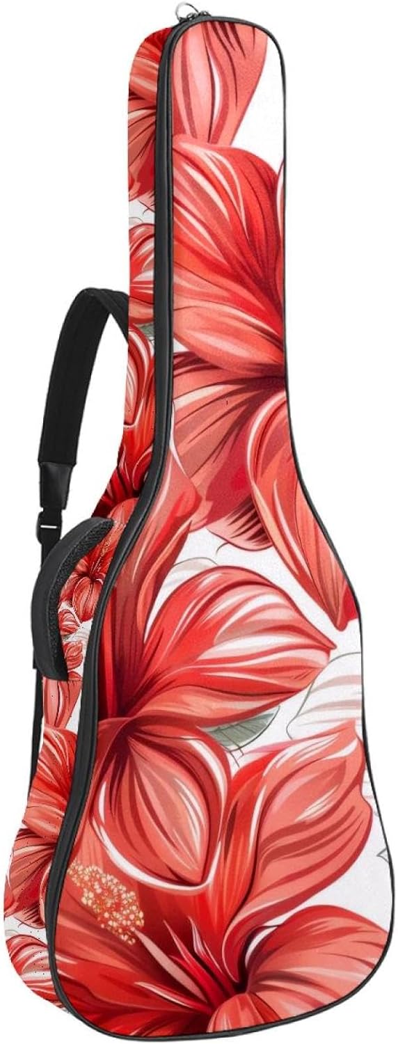 Acoustic Guitar Gig Bag 1 cm Thick Padding, Waterproof Electric Guitar Bag 40-42 Inch Guitar Case Backpack with Dual Shoulder Strap, Seamless Tropical Flowers