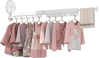 New Folding Drying Rack, Non-Slip Model Drying Rod with Suction Cup, Wall Mounted Drying Rack Indoor Folding, 93/128cm Aluminum Tumble Dry for Balcony and Bathroom (White, 93cm A)