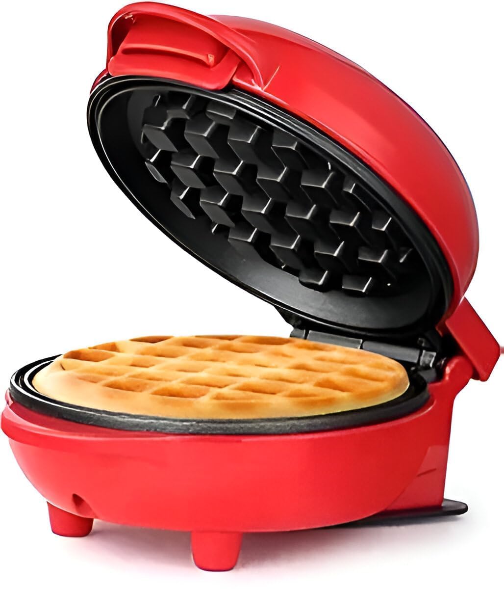 Mini Waffle Maker 3 in 1 | 350W Non-Stick Electric Waffle Iron with 4 Inch Cooking Plate | Compact Breakfast Maker for Waffles, Sandwiches, Pancakes & Snacks | Easy to Clean | Red-image-4