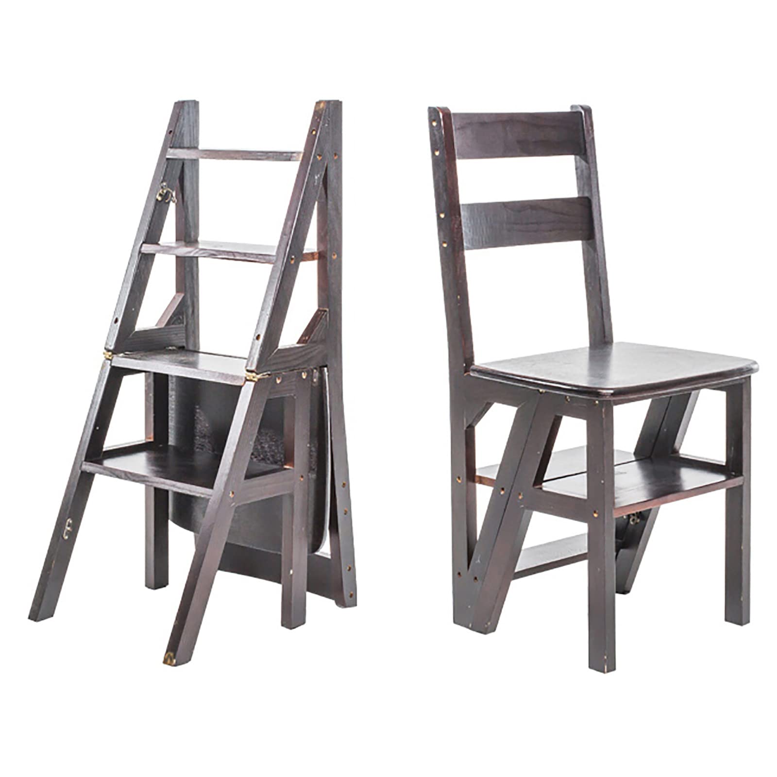 Foldable 4-Step Solid Wood Ladder Stool - Versatile Folding Chair Step Stool &amp; Presentation Stand for Adults - Ideal for Home Kitchen Office &amp; Outdoor Use(Walnuss)