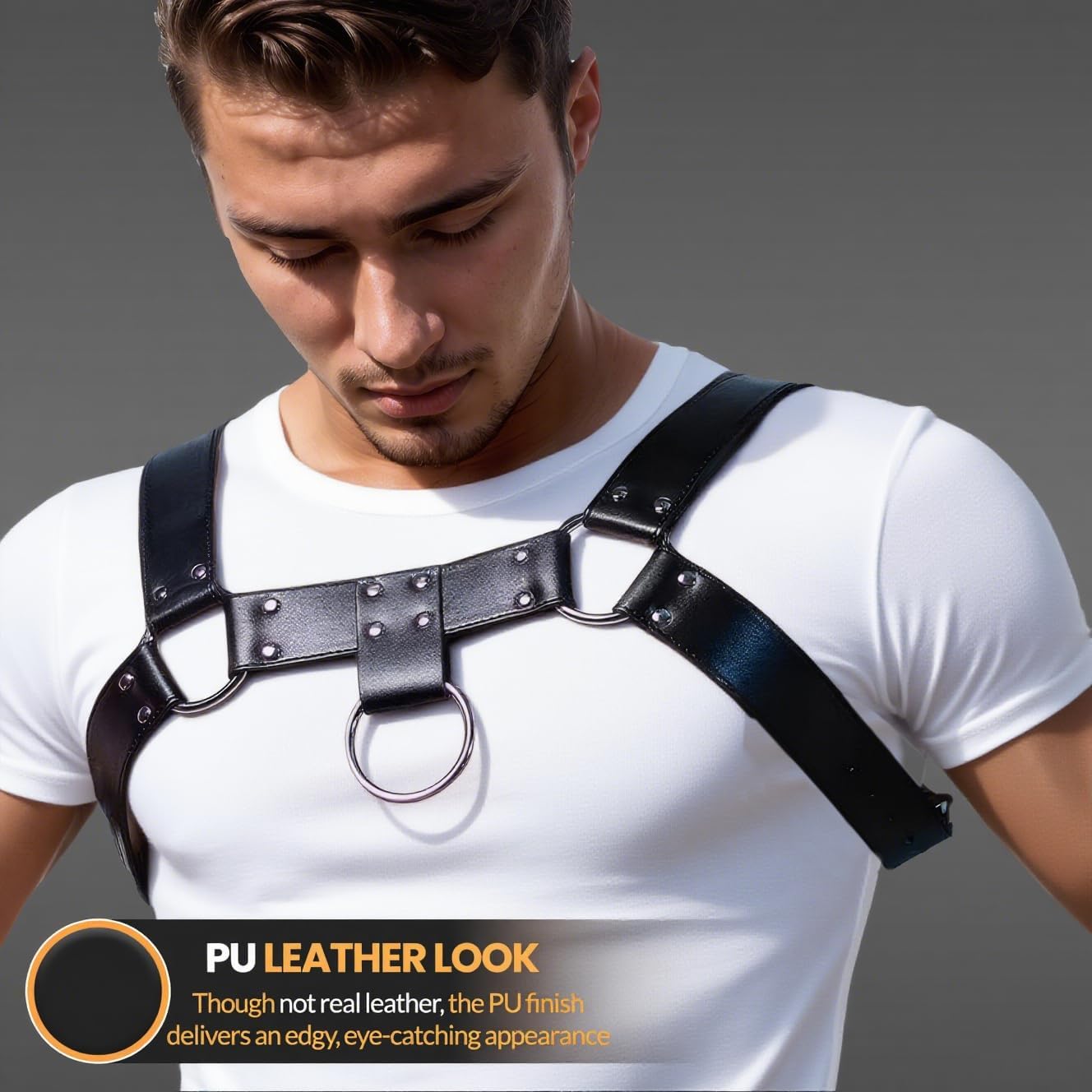 Men's PU Leather Chest Harness – Adjustable Shoulder Belt for Fashion Styling, Costume Accessory for Festivals, Cosplay, Stage Performance - Image 4