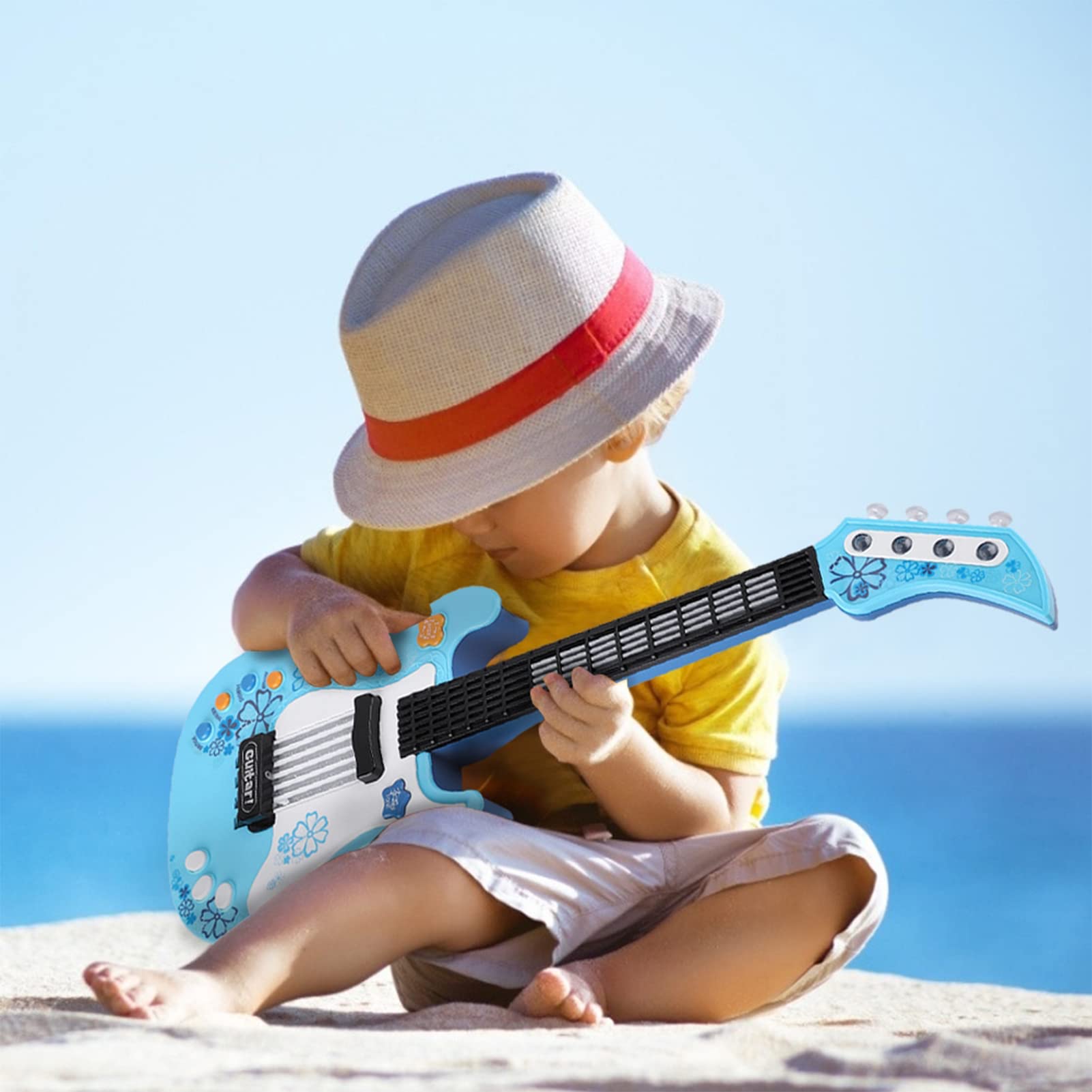 Chitarra Giocattolo Musicale Interattiva con Tracolla per la Portabilità, Dispone di Suoni di Strumenti Multipli e Modalità Canzone, un Divertente Giocattolo per Chitarra (Blu)
