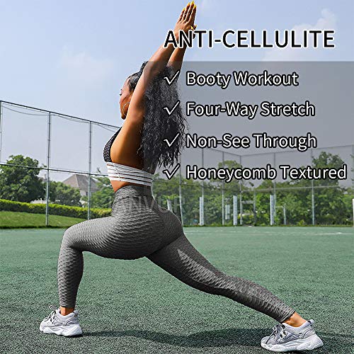JANVUR Calça legging feminina anti-celulite levanta bumbum cintura alta compressão colmeia yoga trei