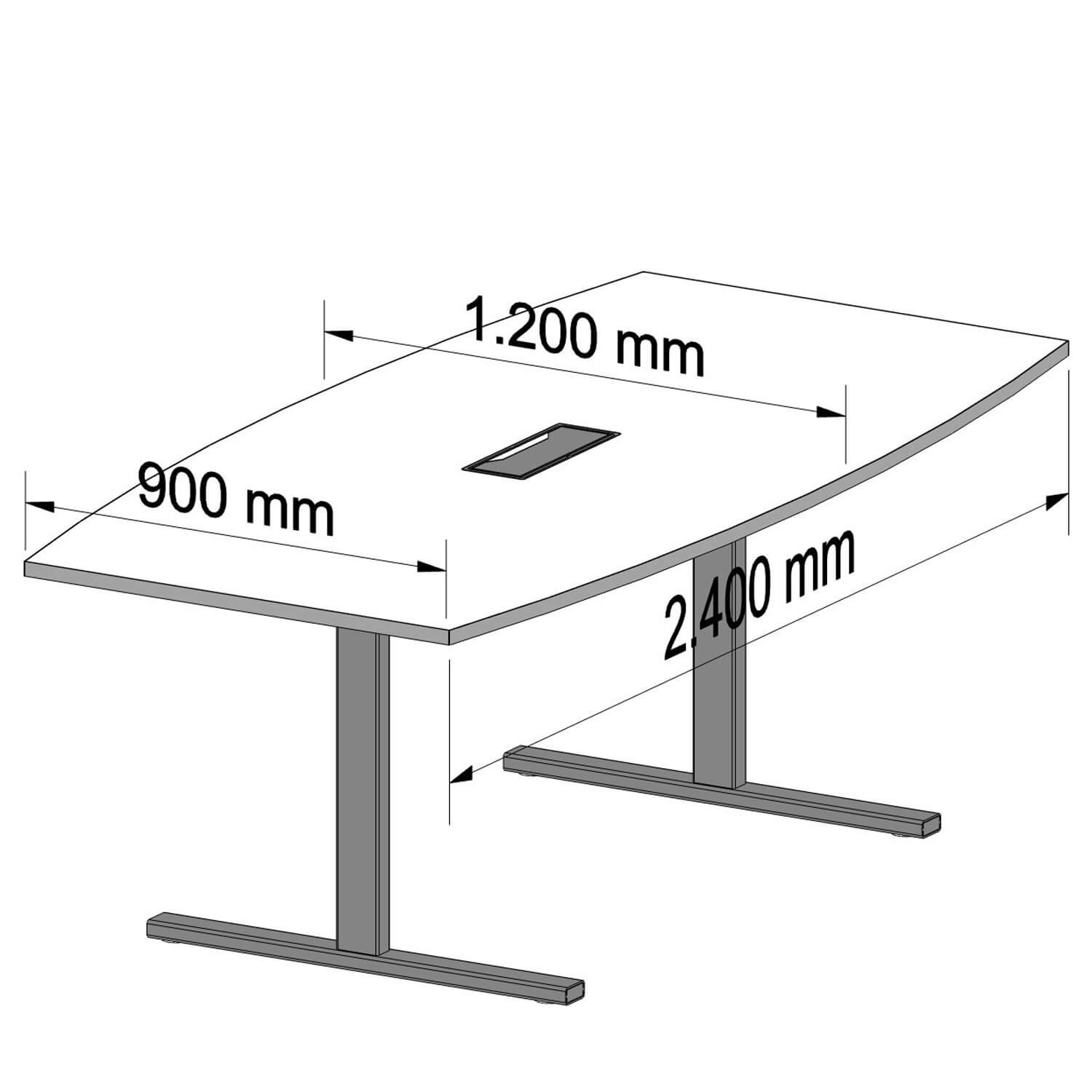 Weber Büro Easy - Tavolo da conferenza a forma di barca, 240 x 120 cm, bianco con elettrificazione, colore struttura: bianco