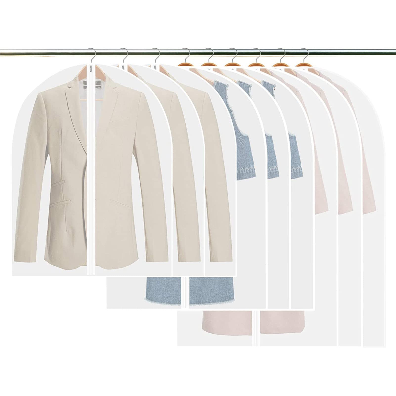 RayGenius Hanging Clothes Dust Bag Lightweight Clear Full-Zip Suit Bag (5er Set) Mothproof Breathable Dust Cover for Closet Clothes Storage - 24'' X 40'' /5 StüCk,60X120cm-Packof10