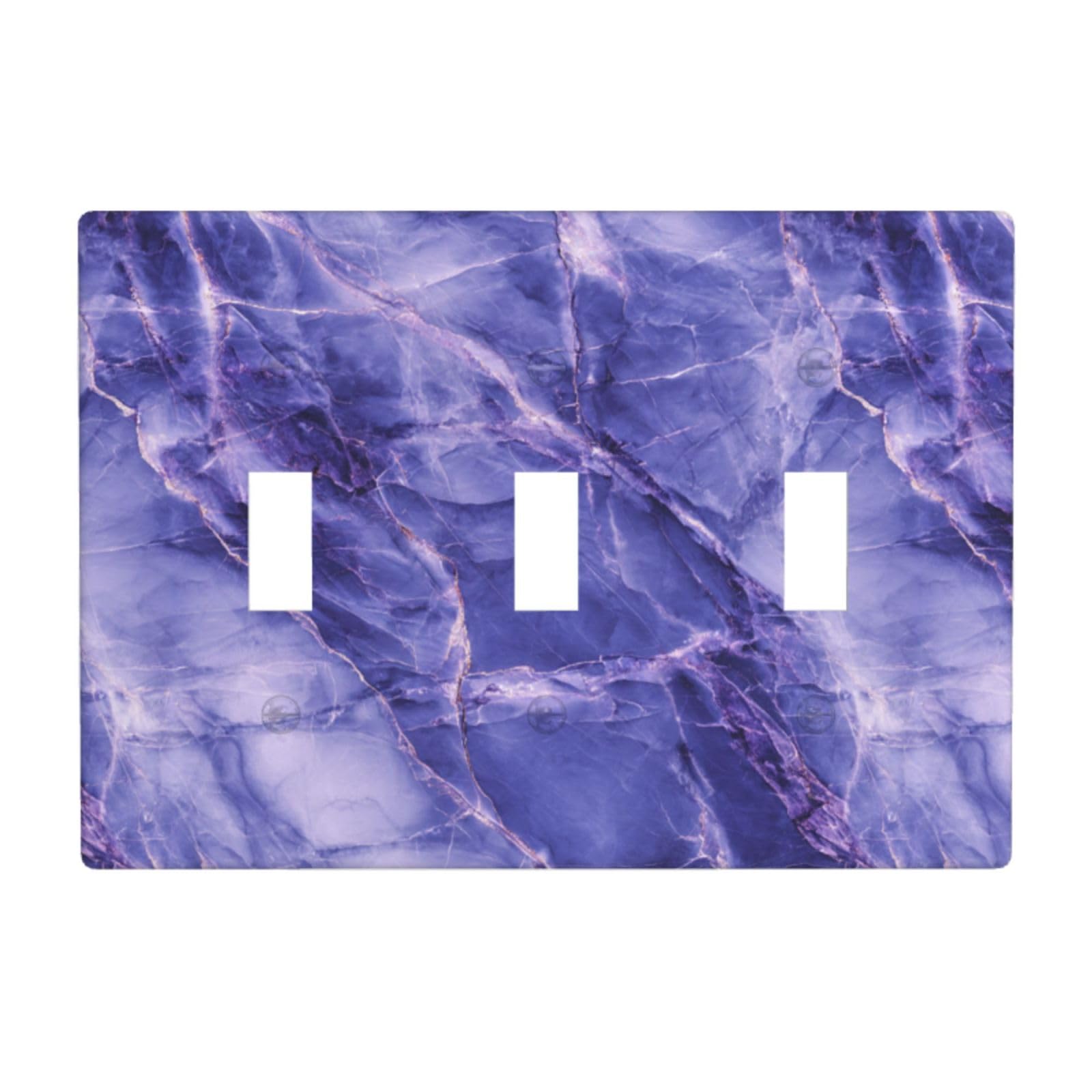 Neon Navy Violet Color Luxury Marble Light Switch Covers 3 Gang Triple Toggle Wall Plate Switchplate Electrical Faceplate for Bathroom Kitchen Bedroom Decor