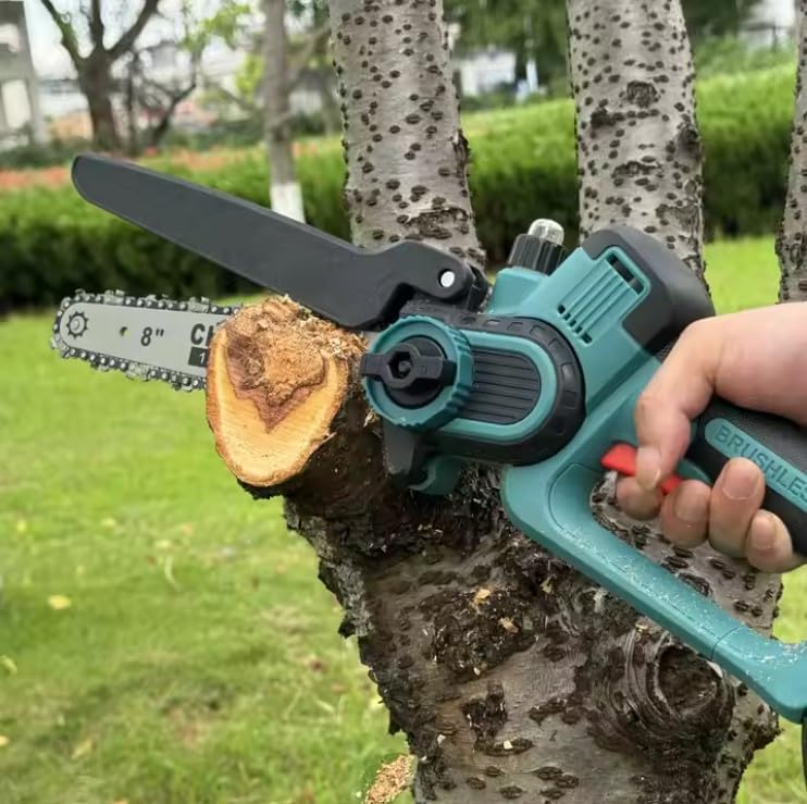 Image of ◆ Heavy Cordless Chainsaw - 8 inches, 21V Battery Powered ◆ Portable Multipurpose Gardening Working for Wood Cutting, Pruning & Tree Trimming ◆◆