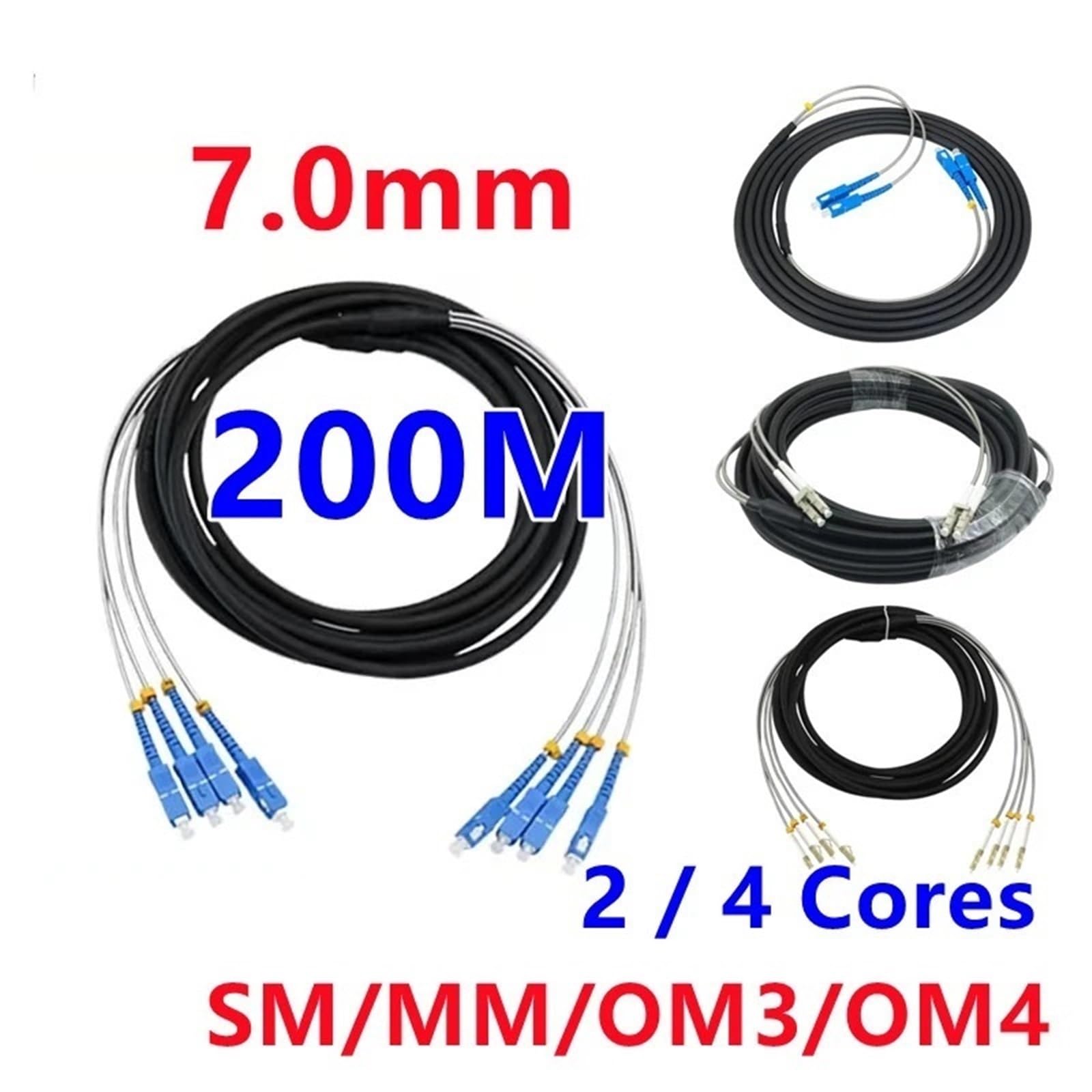 Cordon de raccordement en fibre optique 2C 4C CPRI extérieur 2 conducteurs mode unique (4 cœurs SC-SC OM4) 200 m