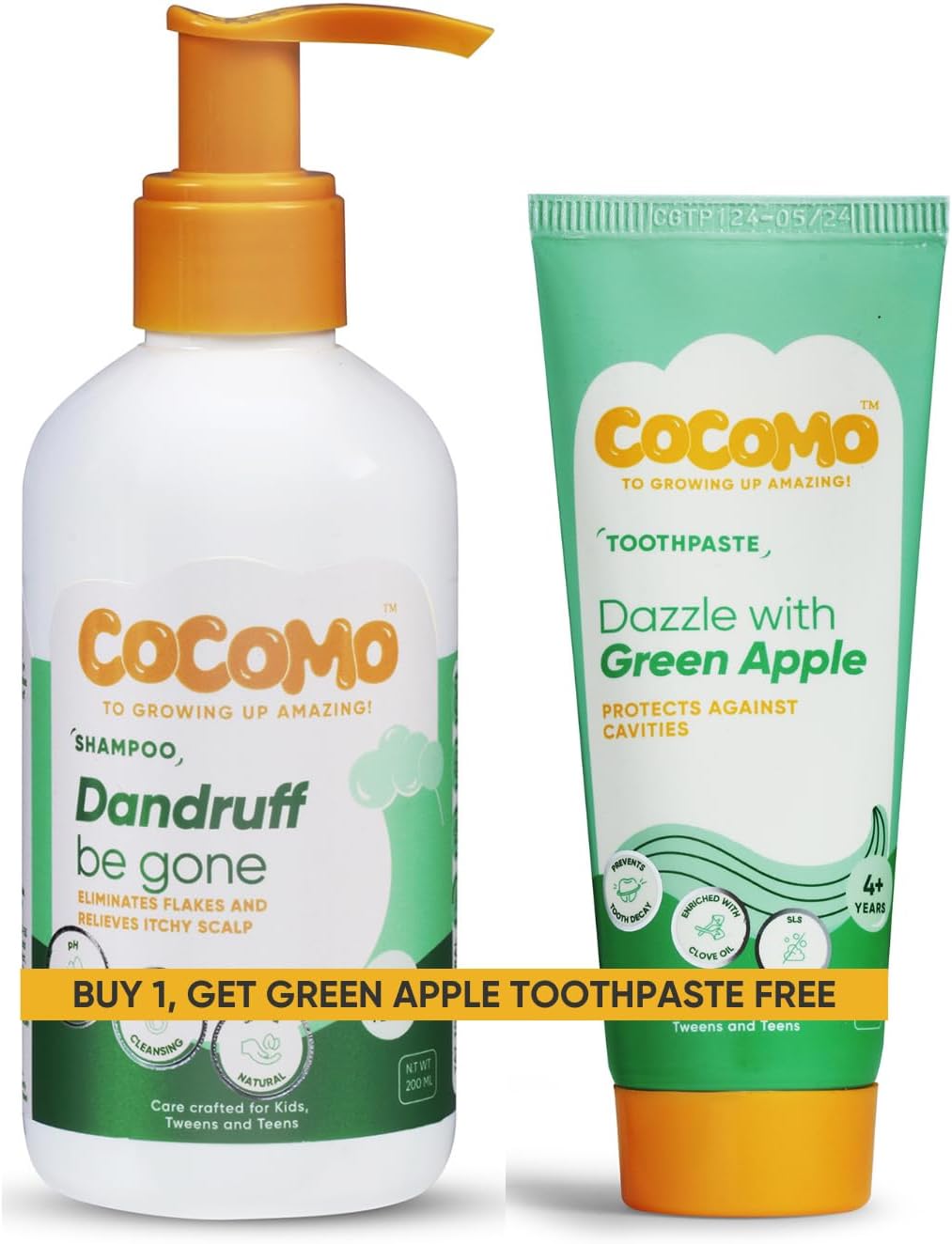 Cocomo Dandruff Be Gone Anti-Dandruff Shampoo for Kids - 200ml (Age 4+ years) Tweens & Teens | Reduces Dandruff, Itchiness & Hair Fall | Ginger & Avocado Extract | pH Balanced Sulfate-Paraben Free