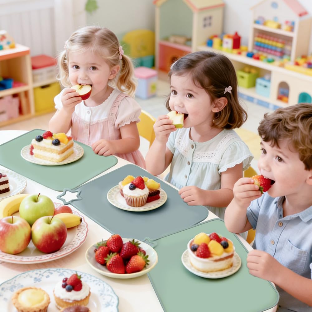 2 Piezas Manteles de Silicona para Bebé, Mantel Individual Infantil, steras de Alimentos portátiles Resistentes, Lavable Antideslizante Portátil Sin BPA Resistente a La Suciedad, Azul/Verde