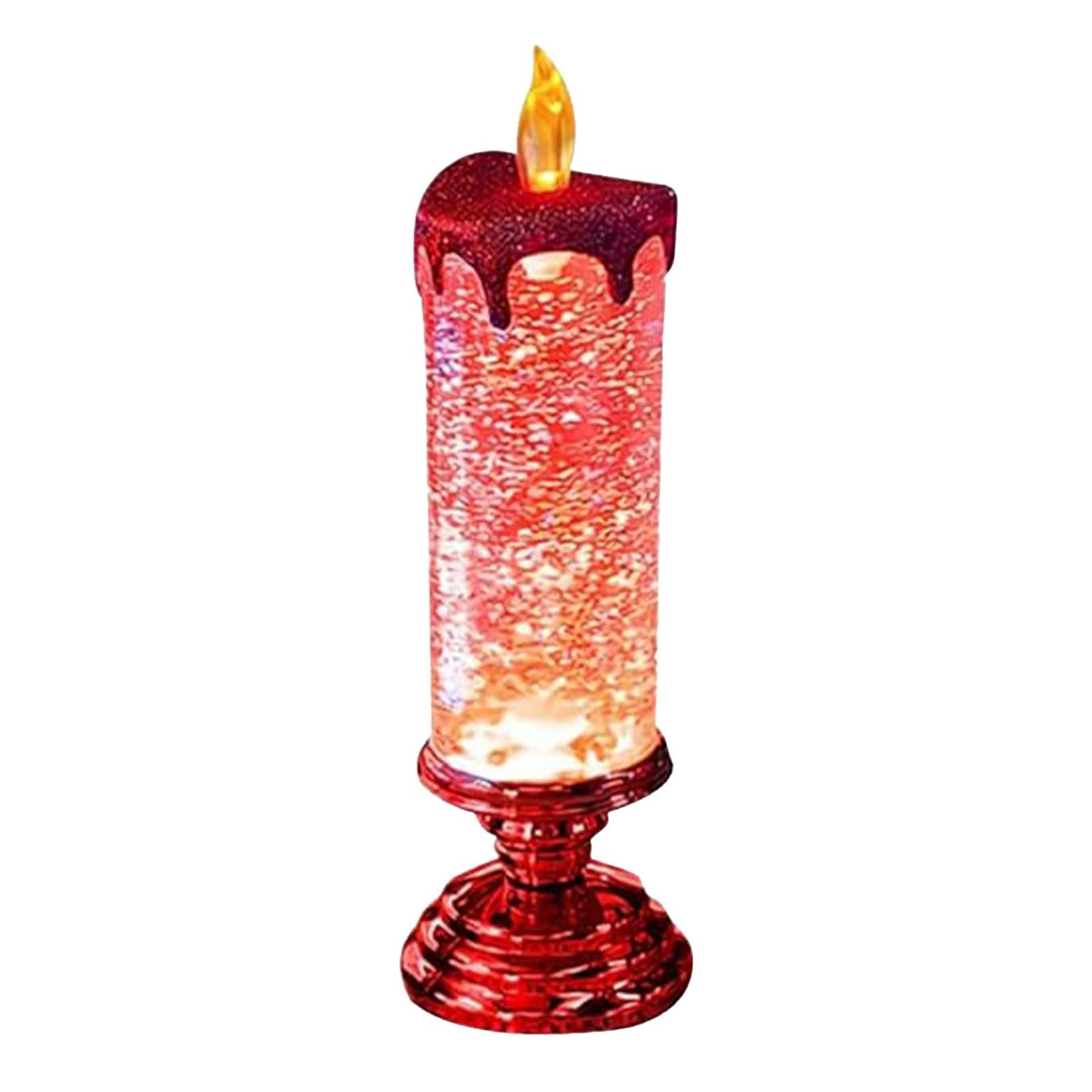 Luz De Vela LED - Luces De Candelabro Navideñas - Velas Navideñas Sin Llama LED | Velas Sin Llama Con Purpurina Arremolinada | Luz De Mesa De Escritorio De Mecha Parpadeante Bailando Con Pedestal