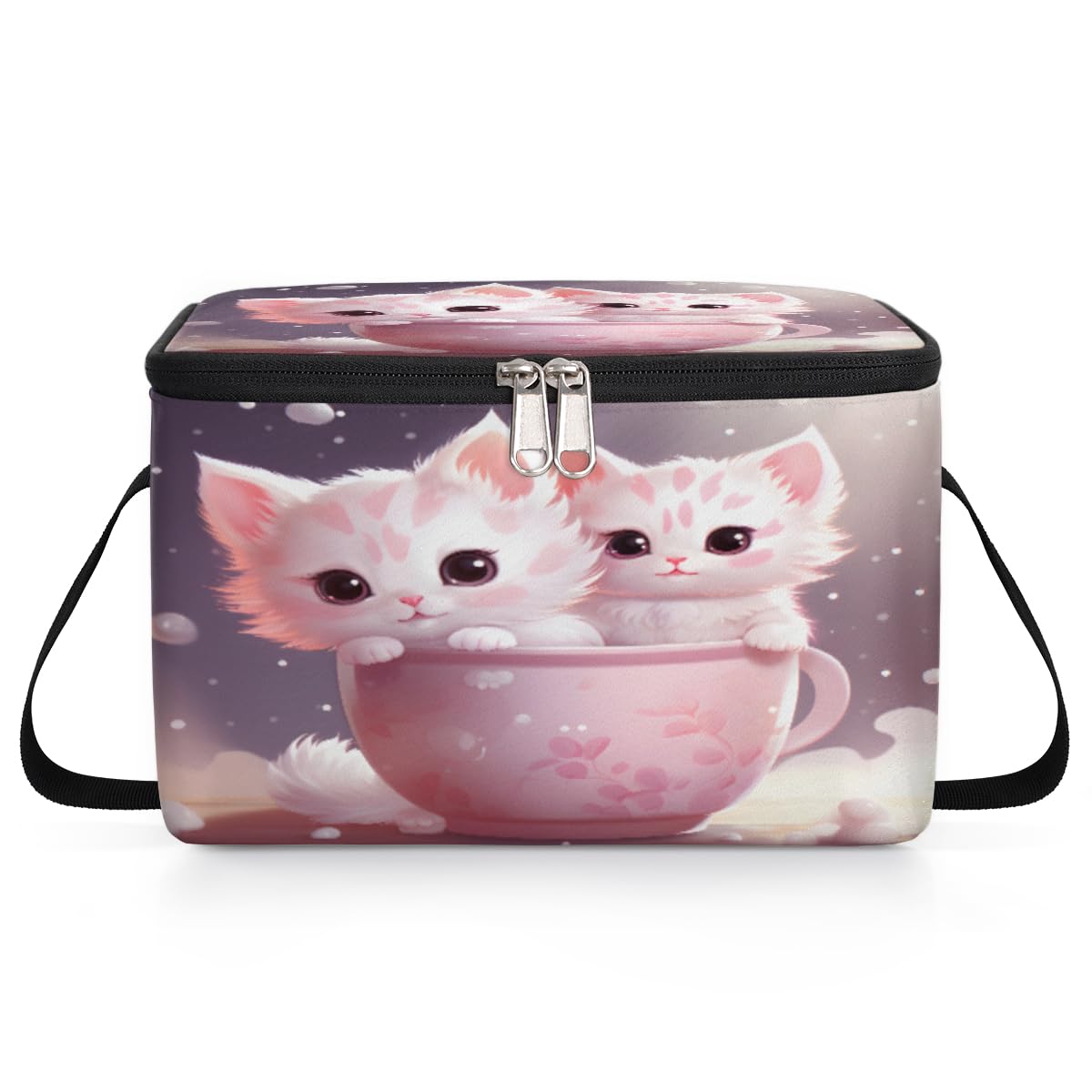GzLeyigou Lovely Cats Lunch Bags for Women Men 9 Cans, Hot & Cold Food Delivery Bag Insulated Grocery Bag Insulated Lunch Box Kitten Cooler Bag for Office Work Picnic Beach