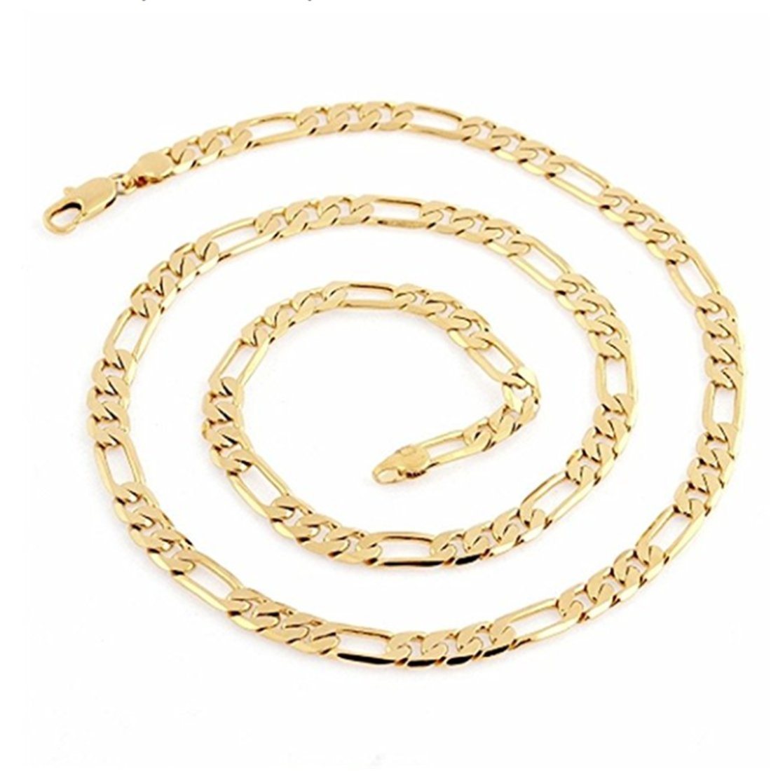 LSDMYMens Womens 14k Gold Plated 4mm Italian Figaro Link Chain Necklace 28 inch, 黄铜