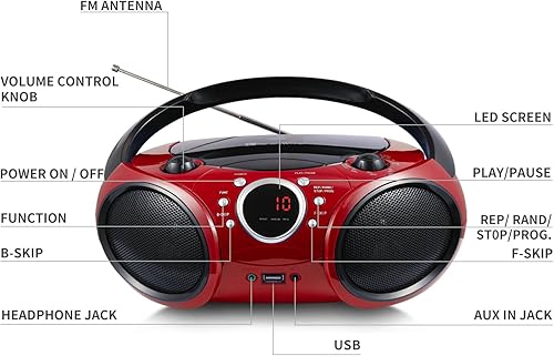 Miniatura 7 de SINGING WOOD 030B - Reproductor de CD portátil con Bluetooth para radio estéreo AM FM en el hogar, línea auxiliar, conector para auriculares, CA